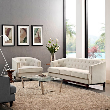 Modern Contemporary Urban Design Living Sofa 2-Piece Set, Beige, Fabric