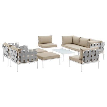 Harmony 10-Piece Outdoor Aluminum Sectional Sofa Set, White Beige