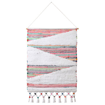 Ox Bay Wil Liz Ivory/Multi Abstract Tasseled Wall Hanging, 25.5" x 51"
