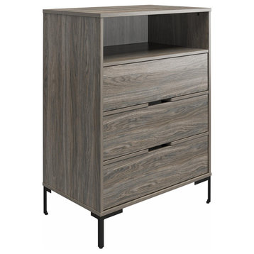 Modern Industrial Dresser, 3 Spacious Drawers & Upper Open Shelf, Weathered Oak