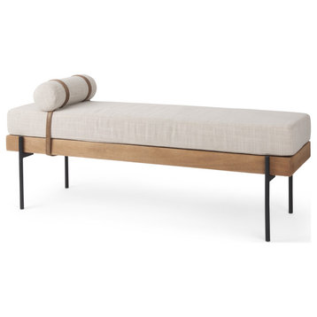 Colburne Cream Fabric WithBrown Wood Bench