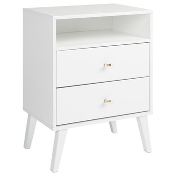 Home Square 2 Piece Wood Tall Nightstand Set with 2 Drawer in White