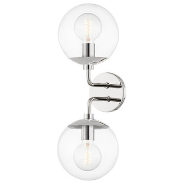 Mitzi Meadow 2 Light Wall Sconce, Polished Nickel/Clear