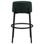 Meridian Furniture - Avalon Counter Stool, Green, Bar Stool - Give your kitchen or dining area a contemporary makeover with this Avalon green boucle fabric counter stool. With its matte black iron frame and rich green boucle fabric, this stool is both sturdy and stylish. This stool is counter height, making it the perfect addition to your breakfast bar or high dining table. A round foot iron foot rest curves around its legs, ensuring your feet don't dangle or grow tired while you sit, and its contemporary design is just right for the modern home.