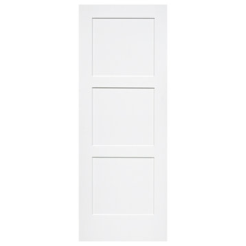 3-Panel Kimberly Bay Door, Interior Slab Shaker, White, 80"x28"x1.375"