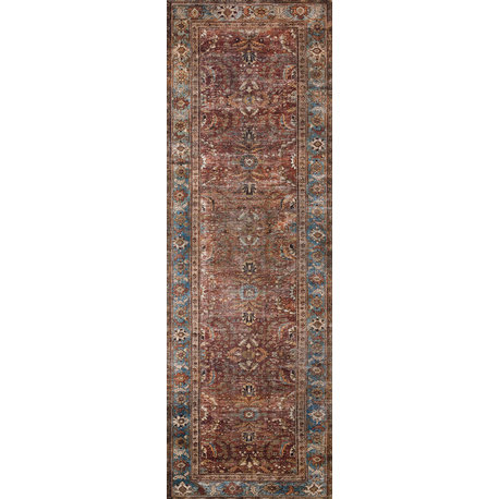 Brick Blue Layla Printed Polyester Area Rug by Loloi II, 2'6"x7'6"