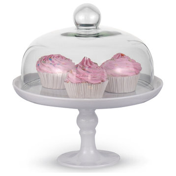 White Cake Stand, Clear Dome 9.8"