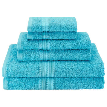 6 Piece 100% Cotton Washcloth Hand Towel Set, Turquoise