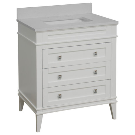 Eleanor 30" Bathroom Vanity, White, Quartz Top