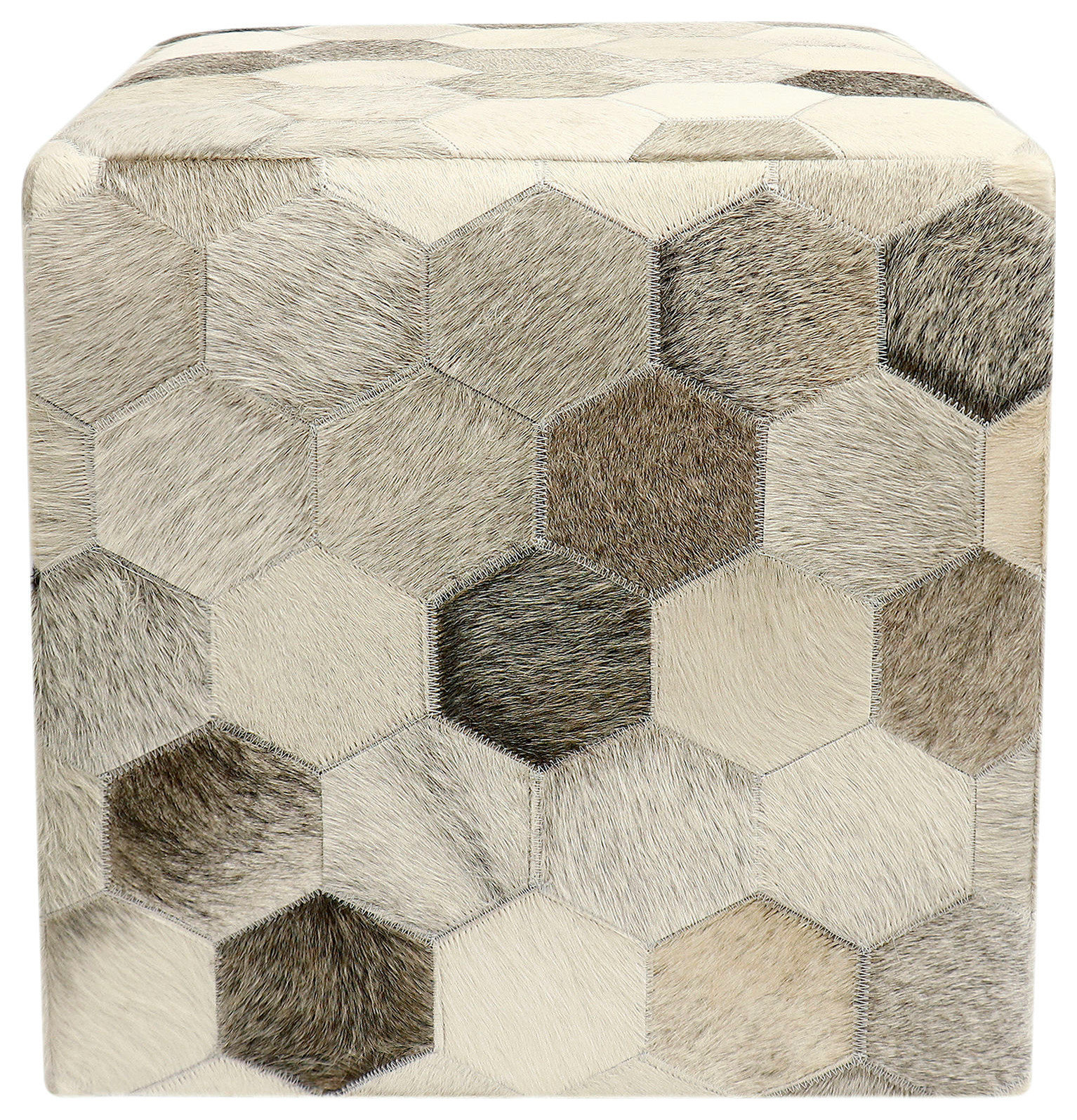 Pasargad Home Galaxy Collection Silver Cowhide Pouf Ottoman