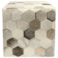 Pasargad Home Galaxy Collection Silver Cowhide Pouf Ottoman