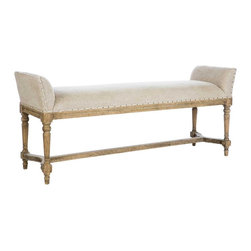 Long Simon Bench with a Barnwood Finish - Upholstered Benches