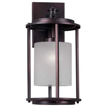 1 Light Outdoor Wall Lantern, Antique Bronze, Frosted Seeded Glass