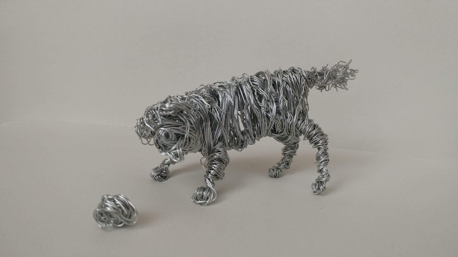 Playful Dog Wire Sculpture