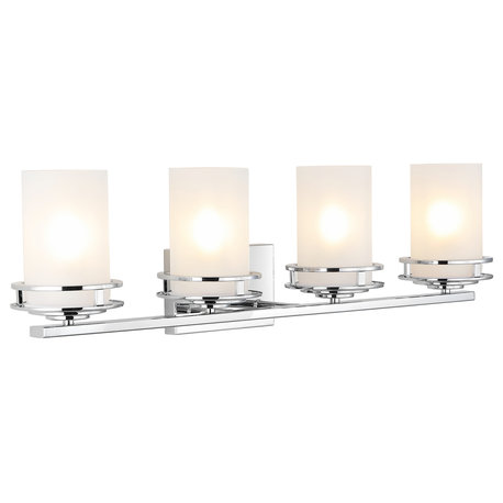 Fairfax 32" 4-Light Metal/Frosted Glass Contemporary Glam Vanity Light, Chrome