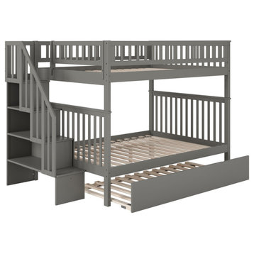 Woodland Staircase Bunk Bed Full Over Full With Full Trundle, Gray