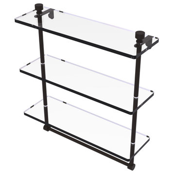 Foxtrot 16" Triple Tiered Glass Shelf with Towel Bar, Oil Rubbed Bronze