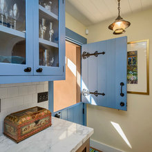 Kitchen blue and brown and white