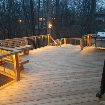 Highland Park, Illinois. Cedar Re-deck With Feeney Cable Rail & Rope Lighting