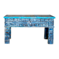 Consigned Blue Rustic Console Table Handmade Storage Chest Entryway Hall Table