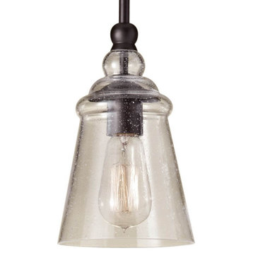 Urban Renewal 1 Light Pendant In Oil Rubbed Bronze Clear Seeded Glass Shade