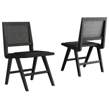 Cane Side Chair, Set of 2, Black Romano Leather