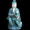 Unique Chinese Green Porcelain Sitting Old Man w/Kid Statue