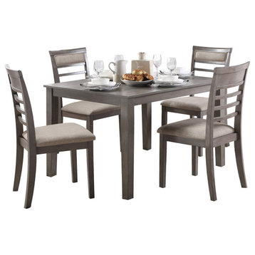 Modern Dining Set, 4 Chairs With Ladder Backrest & Rectangular Table, Grey/Brown