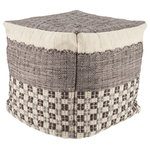 Jaipur Living - Seaton Indoor and Outdoor Geometric Gray and Cream Cube Pouf - The Vilano pouf collection brings texture and global charm to any indoor and outdoor space. With bands of texture-rich pattern and a blend of contemporary and rustic styles, the Seaton pouf creates a down-to-earth vibe in any setting. This handwoven PET pouf offers an accent to a wide range of decor with a neutral gray and cream colorway.