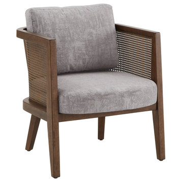 Indiana Walnut Finish Fabric Cane Accent Chair, Gray
