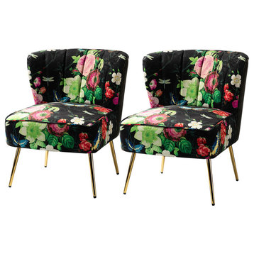 Upholstered Accent Side Chair With Tufted Back Set of 2, Black