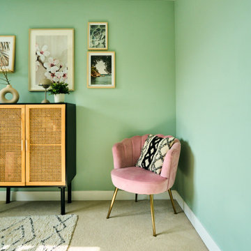 Soothing mint green & pink home office
