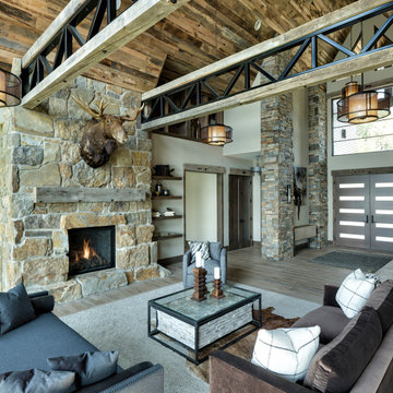 Reclaimed Wood Paneling, Timbers, and Flooring in Modern Great Room