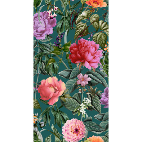 Botanical Paradise Floral Printed  Wallpaper 57 Sq. Ft., Aqua, Double Roll