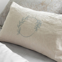 Laurel Embroidered Linen Cushion - Decorative Pillows