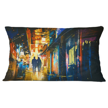 Couple Walking in An Alley Cityscape Throw Pillow, 12"x20"