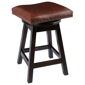 Swivel Bar Stool, Maple Wood With Leather Seat, Onyx, Counter Height