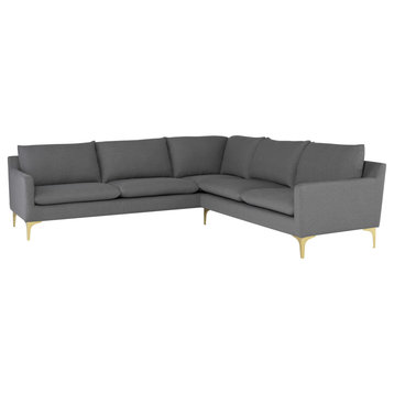 Anders Sectional Sofa, Slate Grey/Gold