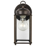 Sea Gull Lighting - Sea Gull Lighting 8593-71 New Castle - 1 Light Large Outdoor Wall Lantern - The petite proportions and transitional accents ofNew Castle 1 Light L Antique Bronze Clear *UL: Suitable for wet locations Energy Star Qualified: n/a ADA Certified: n/a  *Number of Lights: Lamp: 1-*Wattage:75w A19 Medium Base bulb(s) *Bulb Included:No *Bulb Type:A19 Medium Base *Finish Type:Antique Bronze