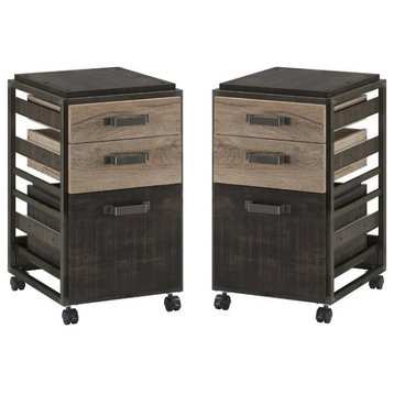 Home Square 3 Drawer Mobile Filing Cabinet Set in Rustic Gray (Set of 2)