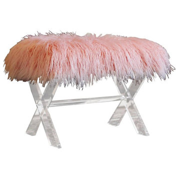 Vanity Bench with Faux Pink Fur and Clear Acrylic legs