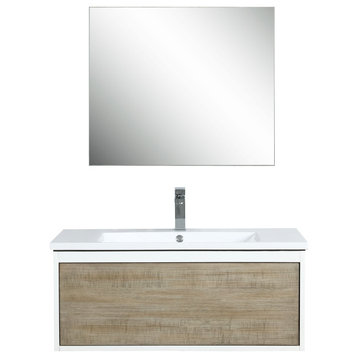 Scopi 36 Rustic Vanity, Acrylic Top with Sink, Chrome Faucet Set, 28 Mirror