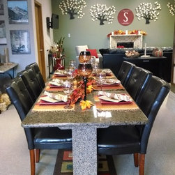 Tropical Brown Rectangular Dining or Conference Table with Matching Granite Pede - Dining Tables