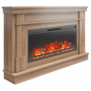 Ameriwood Home Elmcroft Wide Mantel with Linear Electric Fireplace in Walnut
