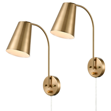 Modern Yellow Gold Wall Mount Plug-in Wall Lights, Set of 2