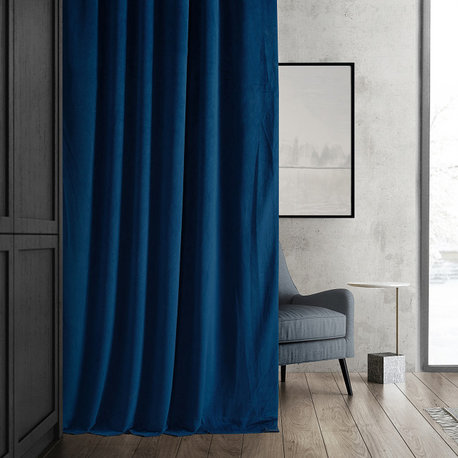 Signature Blackout Velvet Curtain Single Panel, Union Blue, 50"x108"