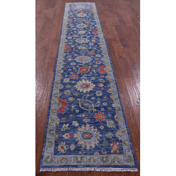 2' 6" X 13' 9" Runner Hand Knotted Turkish Oushak Wool Rug - Q15509