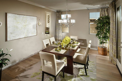 Dining room - mid-sized contemporary light wood floor dining room idea in Los Angeles with gray walls