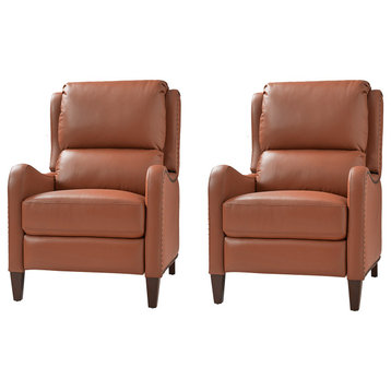 Genuine Leather Recliner With Nailhead Trim Set of 2, Brick