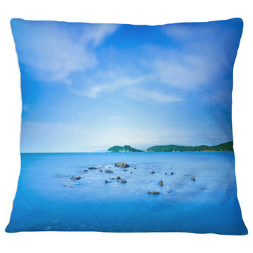 Baratti Bay Small Rocks in Blue Sea Seashore Throw Pillow, 16"x16"
